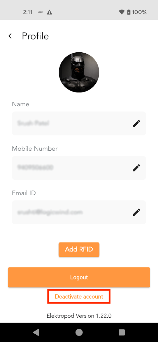 profile screen